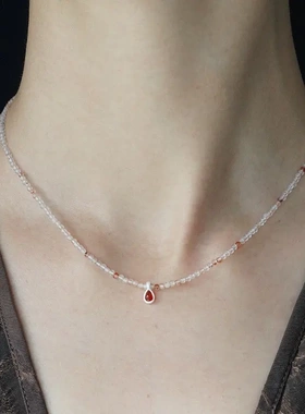 爱记臻系列纯银红玛瑙串珠项链