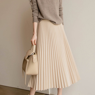 羊毛呢半身裙女秋冬高腰显瘦伞裙中长款 a字裙纯色复古气质百褶裙