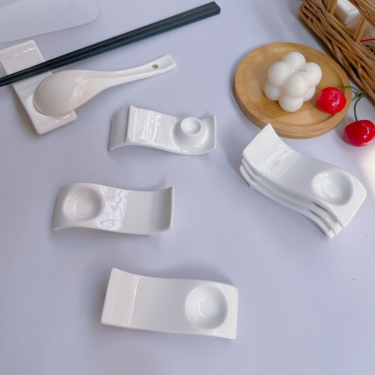 酒店摆台餐具纯白陶瓷筷架筷托家用骨瓷精致高级两用多用筷子托