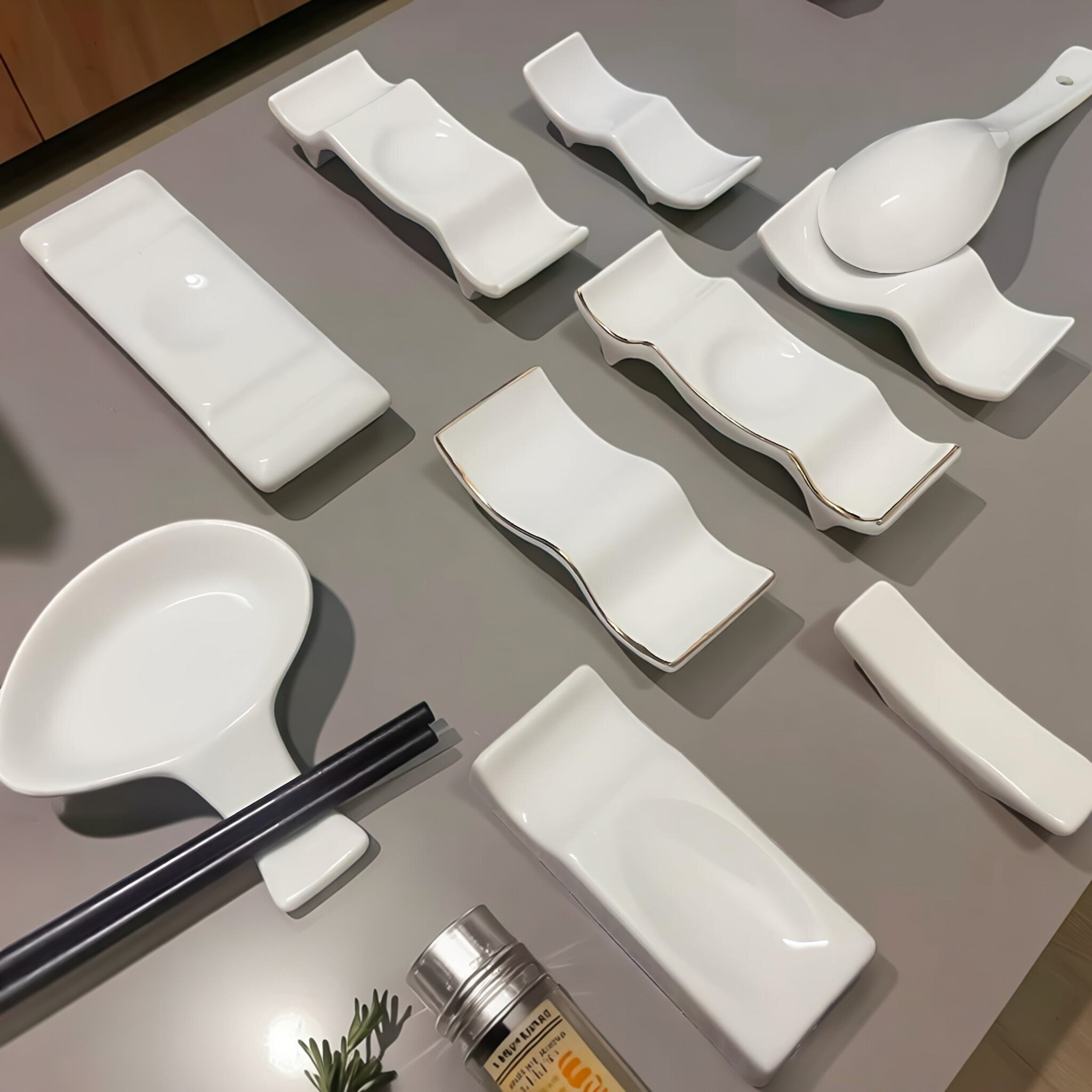 10 个装 金边纯白色陶瓷筷子餐具笼/架