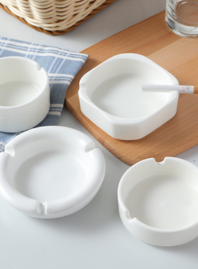 5个装纯白色陶瓷烟灰缸简约家居酒店客房KTV专用烟盅圆形厂家直销