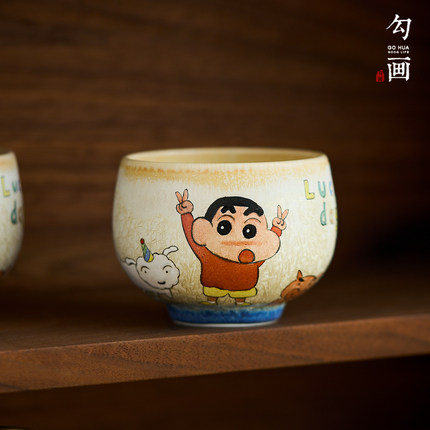 景德镇全手工手绘卡通动漫小新功夫茶杯禅定杯大号窑变主人品茗杯