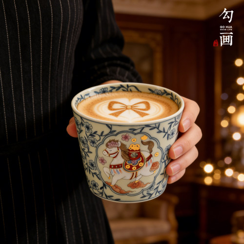 【马上发财】青花斗彩手绘生肖马手握咖啡杯高颜值水杯马克杯家用