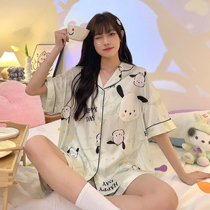 花花公子2023年新款睡衣女士夏季冰丝薄款大码短袖家居服春秋可爱