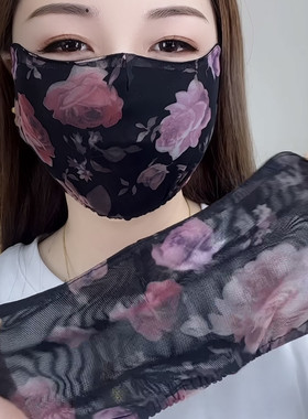 2025新款高颜值防晒口罩女款高护眼角可水洗亲肤透气大花弹力网纱