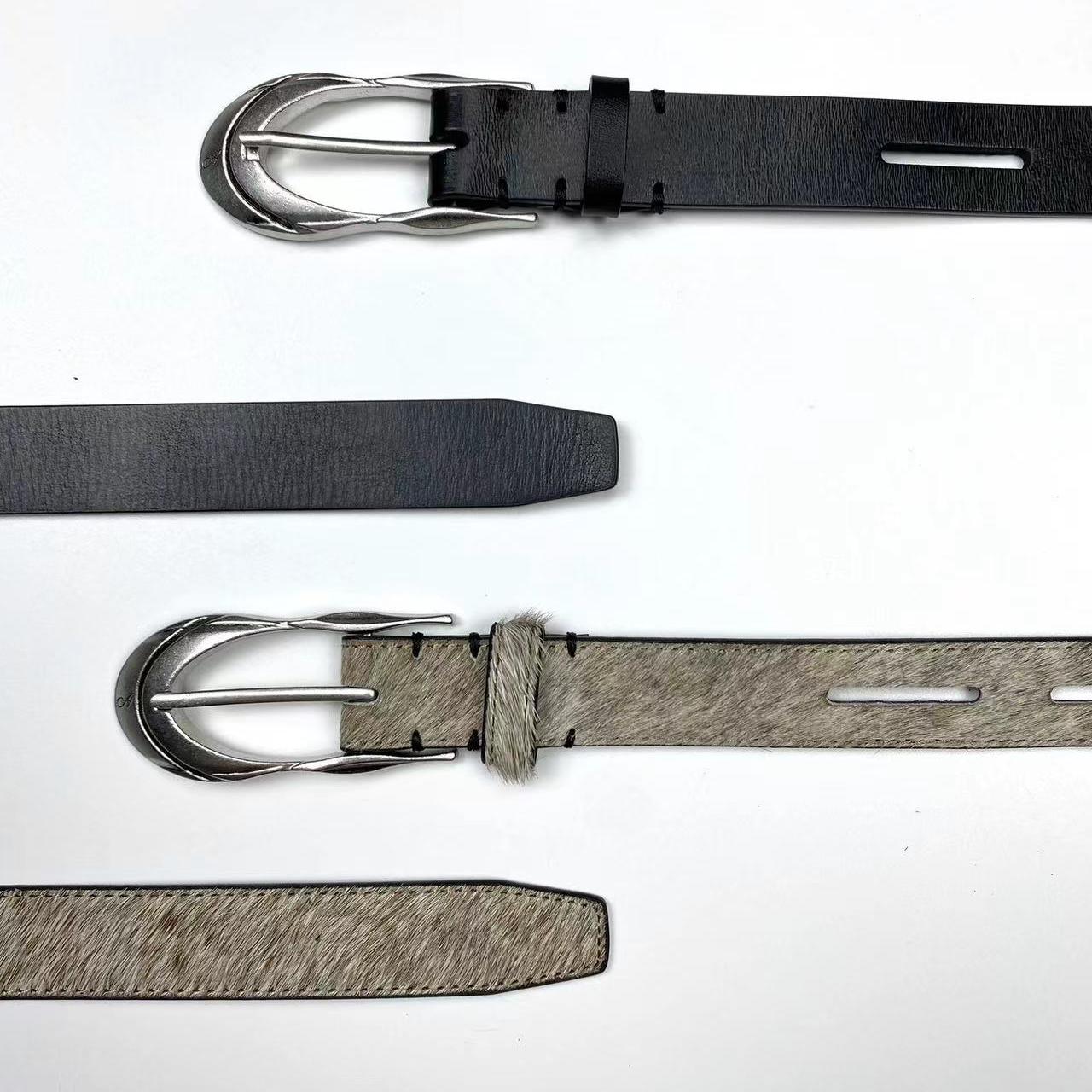 CGYYDS2024 头层牛皮马毛异形匕首尾做旧镀银皮带腰带 Clean fit