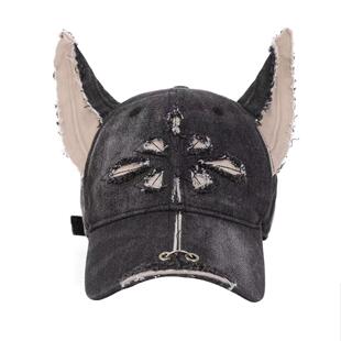 CGYYDS 明星丁程鑫同款杜宾水洗牛仔狗耳朵十字架棒球帽百搭 男女