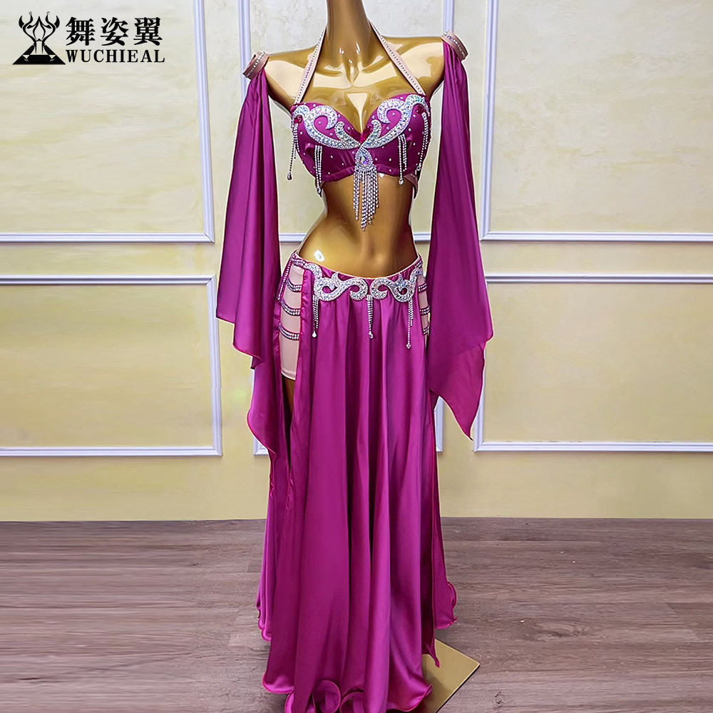 舞姿翼肚皮舞演出烫钻流苏套装