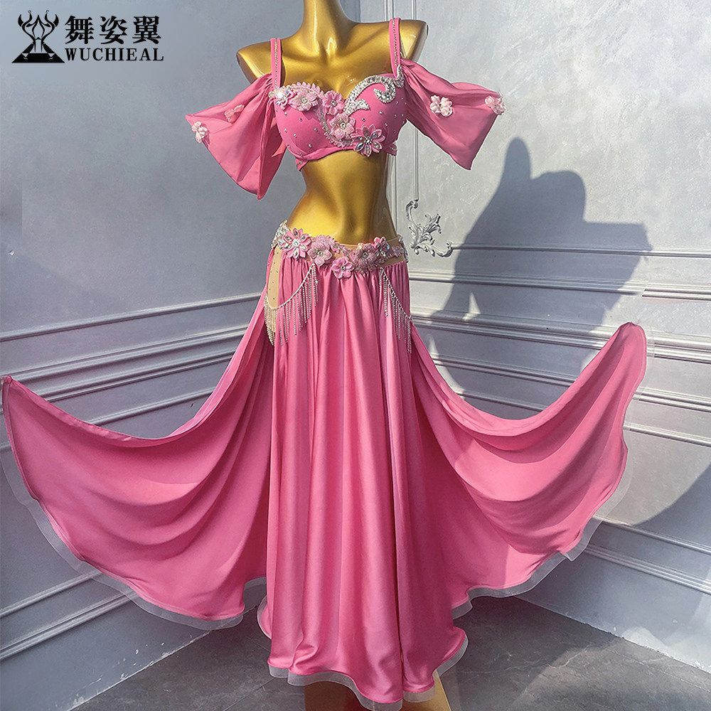 舞姿翼肚皮舞表演服真丝缎套装