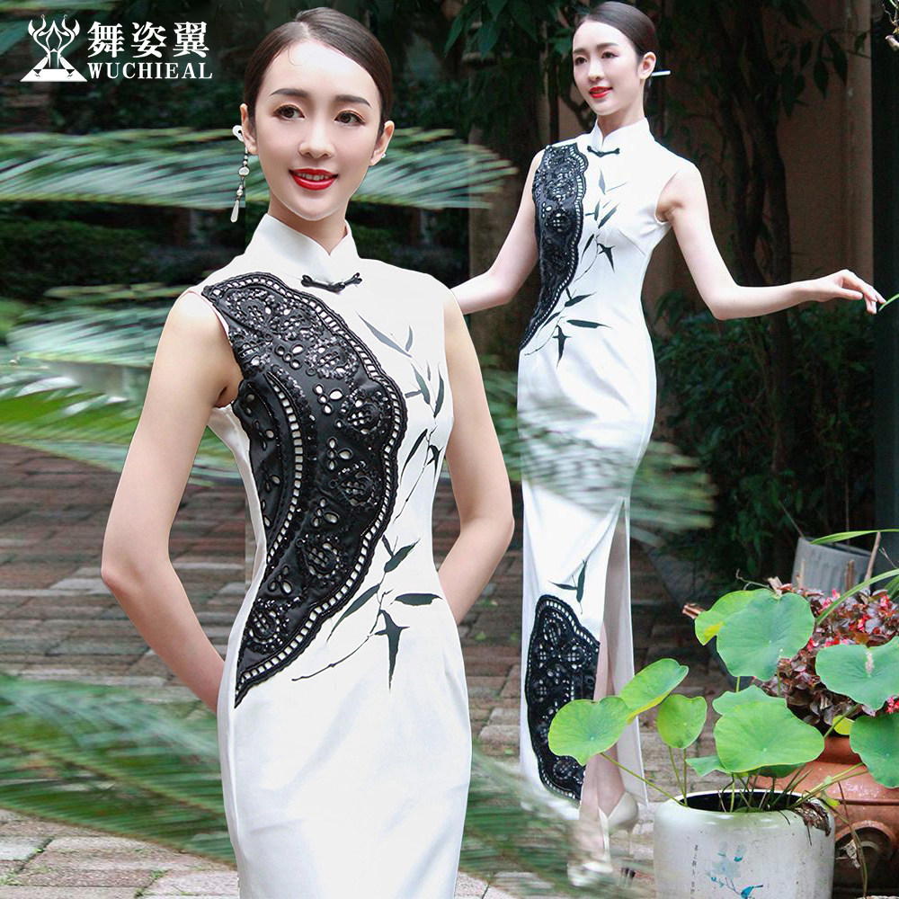 舞姿翼修身形体服改良旗袍连衣裙