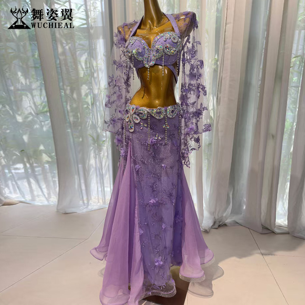 舞姿翼演出服重工烫钻立体花套装