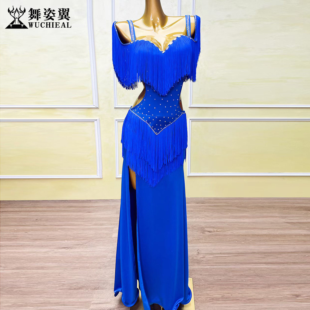 肚皮舞演出服牛奶丝烫钻连体长裙