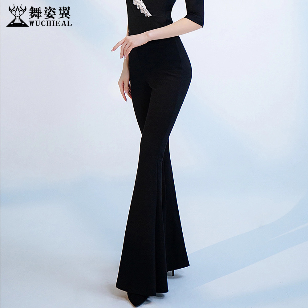 舞姿翼形体服黑色罗马棉喇叭裤子