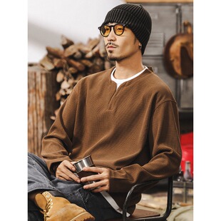 假两件美拉德亨利衫 美式 新款 T恤男春季 男 复古400g重磅欧棉绒长袖