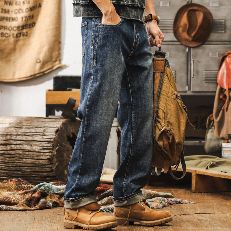 美式复古春季牛仔裤2026新款潮牌宽松直筒弹力水洗男士休闲长裤子