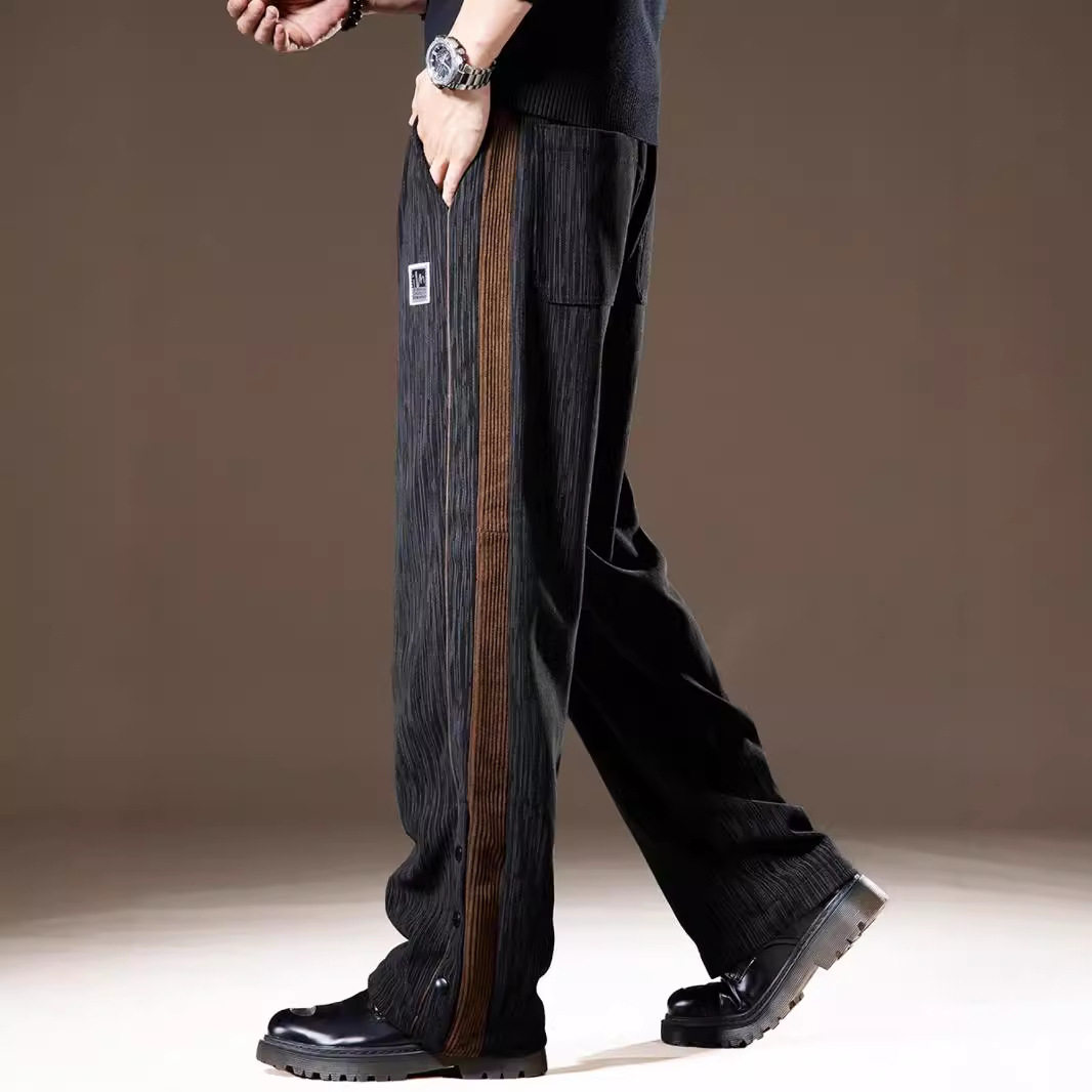 高端重磅美式休闲裤男秋季雪尼尔宽松直筒阔腿灯芯绒新款高街卫裤
