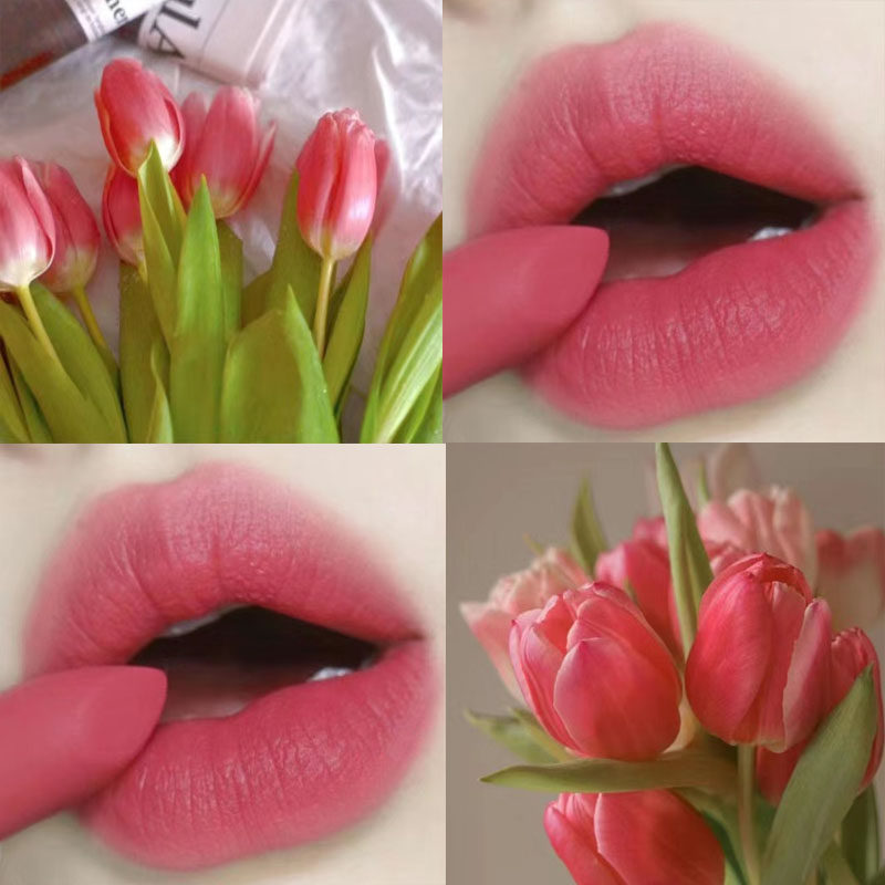 郁金香粉哑光口红蜜桃2025新款素颜自然淡色斩男显白热门小众平价