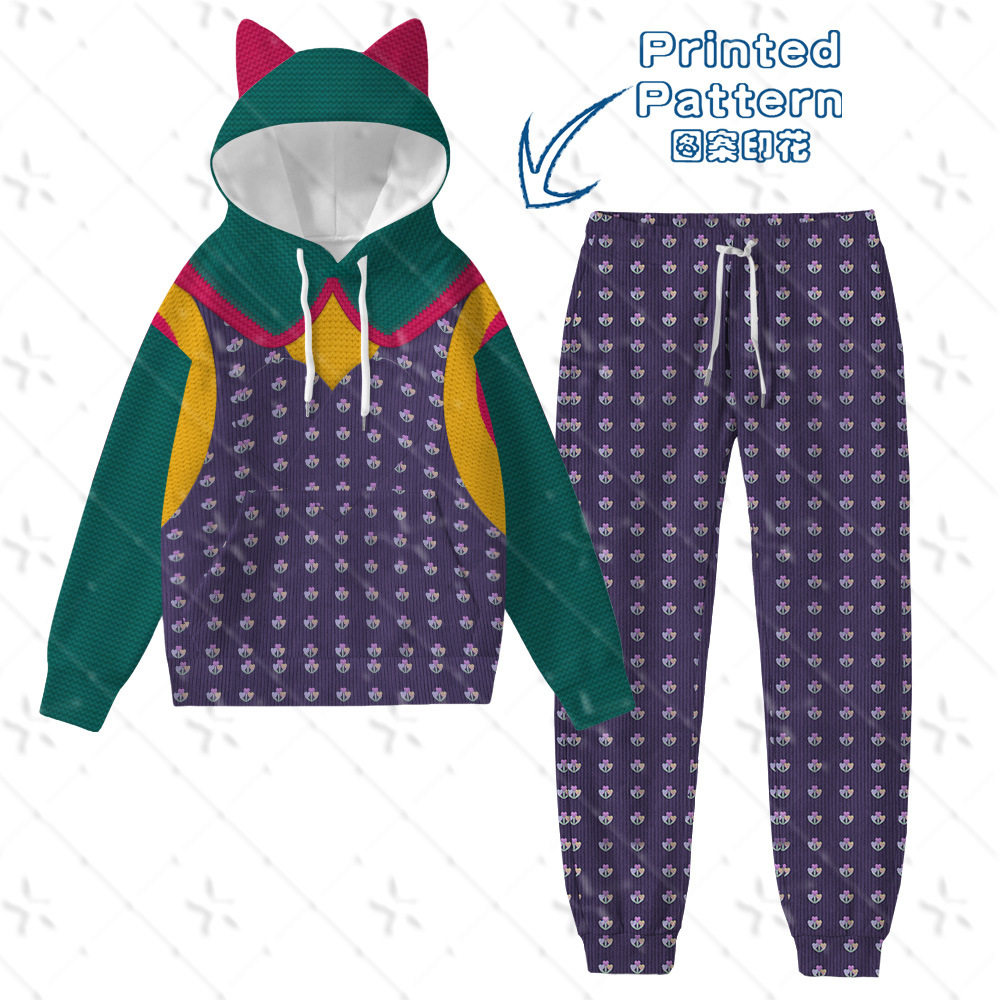 视错针织图案印花猫耳连帽衫怪奇物语霍莉同款女童卫衣卫裤套装,童装/婴儿装/亲子装,儿童运动套装,淘宝优惠券,粉丝福利购,淘宝优惠卷