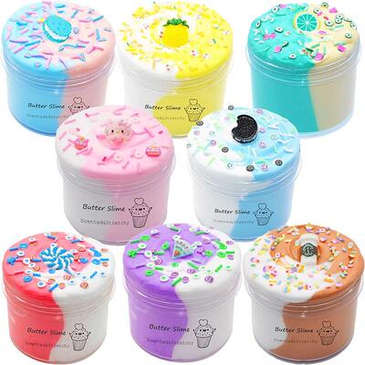8 Pack Butter Slime Kit for Kids Two-Toned Colorful Stress R