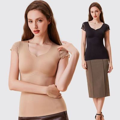 纤立塑身衣小飞袖秋新款免穿文胸收腹束腰背心美体塑形保暖内衣女