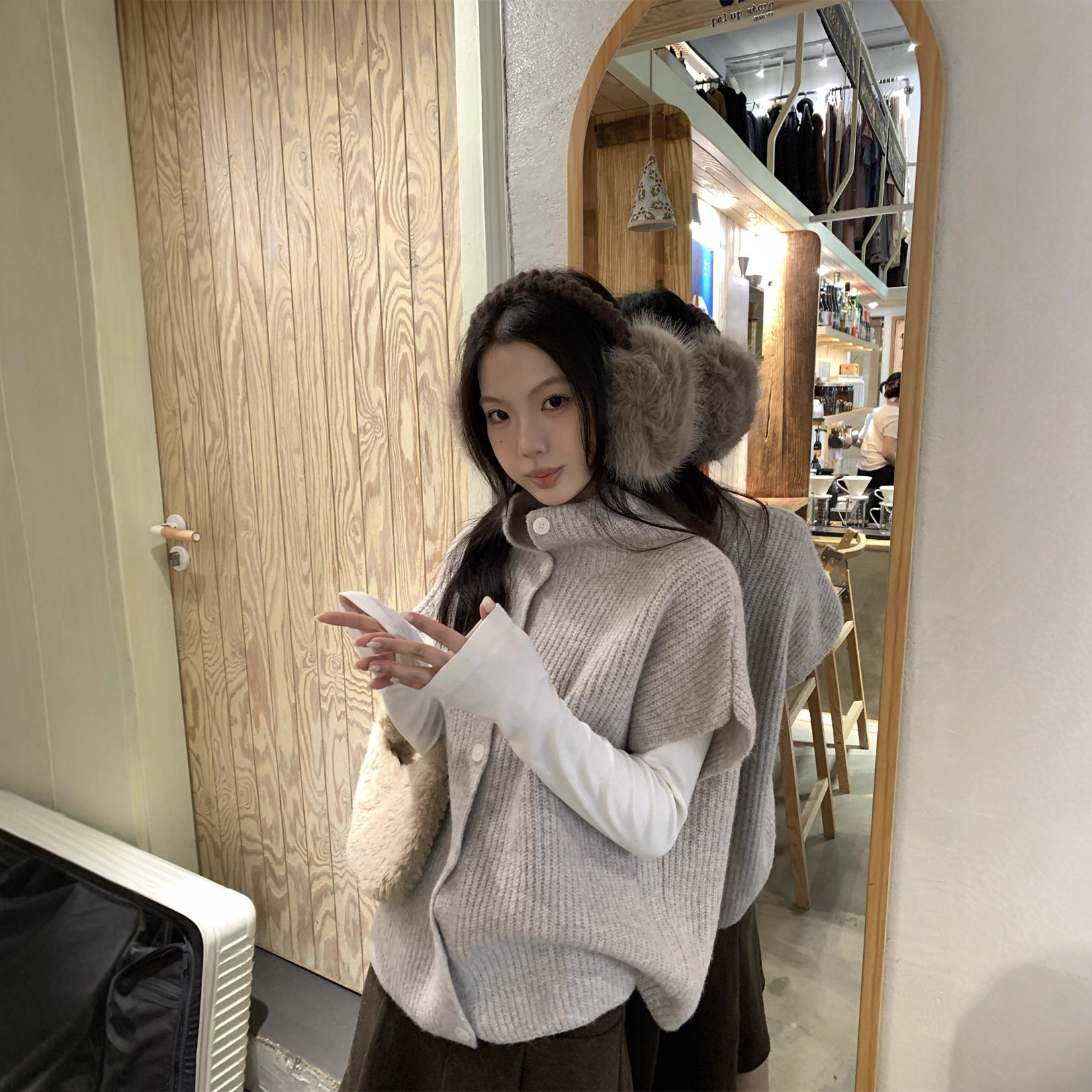 韩系慵懒风纯色气质高领马甲毛衣开衫女秋冬新款宽松百搭chic上衣