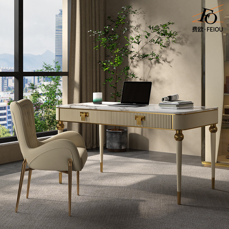 轻奢书房书桌定制大理石岩板家用高档现代时尚洽谈桌写字台办公桌