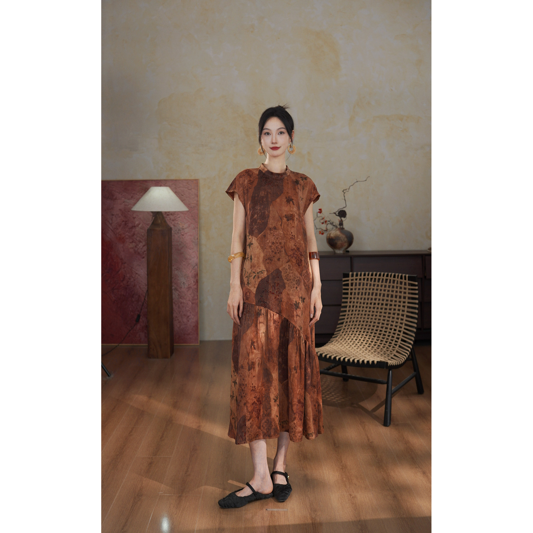 【锦棠】100桑蚕丝香云纱夏季气质女人时尚设计师连衣裙20655191