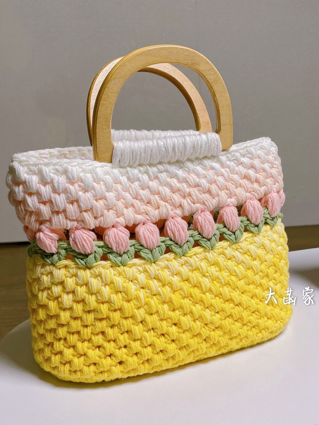 MILK COTTON GRADIENT TULIP WOVEN BAG PORTABLE LARGE CAPACITY SMALL BAG NOVICE CROCHET MATERIAL BAG