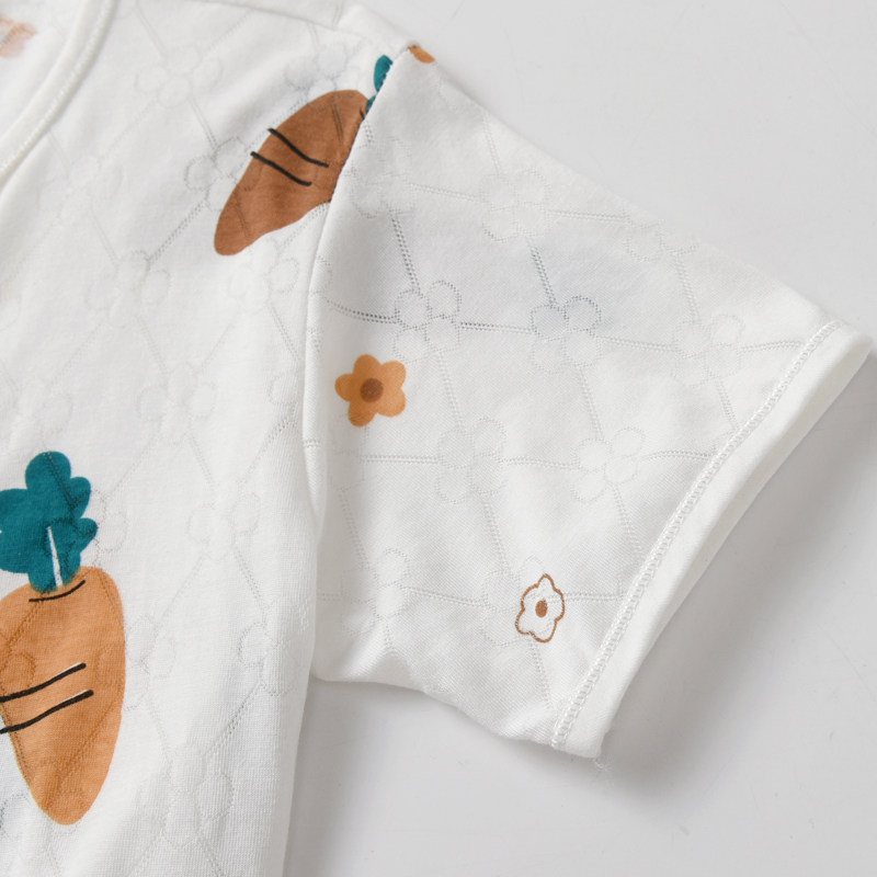 OLDER CHILDRENS SUMMER THIN ONE-PIECE PAJAMAS BAMBOO FIBER CARTOON BABY SHORT SLEEVE BOYS GIRLS CHILDRENS AIR CONDITIONED CLOTHES LONG SLEEVE LOUNGEWEAR