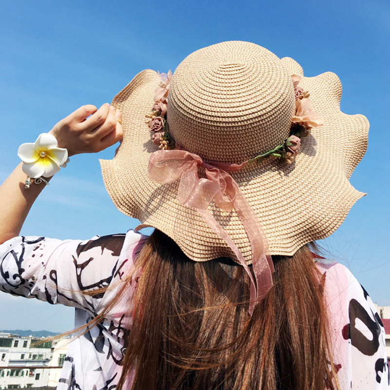 沙滩帽女夏季海边防晒大檐太阳帽子韩版百搭女童草帽母女亲子帽潮