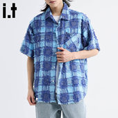 男女夏季 New 宽松高级感上衣 覆古格子短袖 衬衫 Bcfauae NB美式