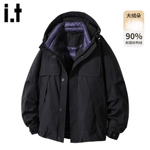 New Bcfauae NB黑色连帽派克羽绒服男款冬季加厚90鸭绒外套潮