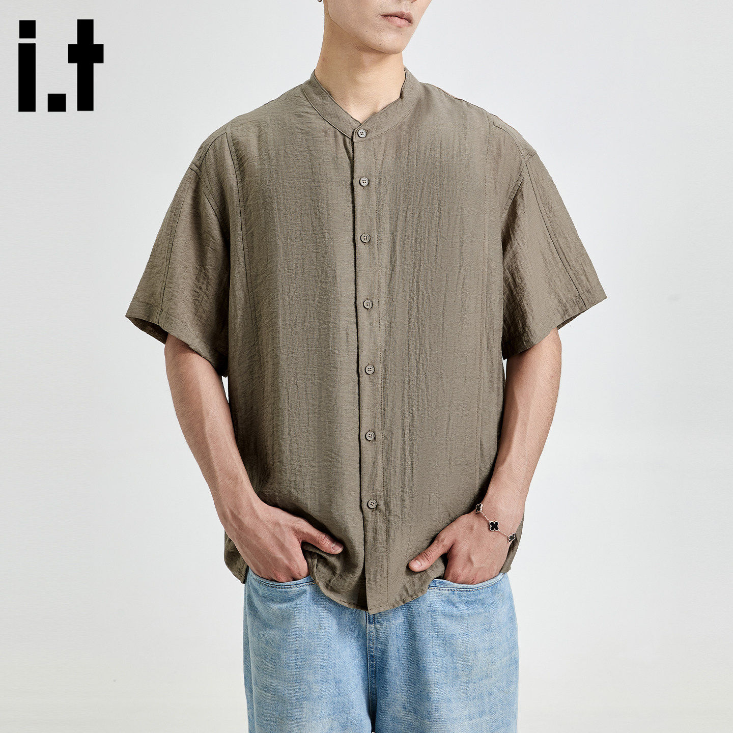 New Bcfauae NB薄款冰丝凉感短袖衬衫男款新款夏季高级感上衣