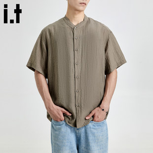 New Bcfauae NB薄款冰丝凉感短袖衬衫男款新款夏季高级感上衣