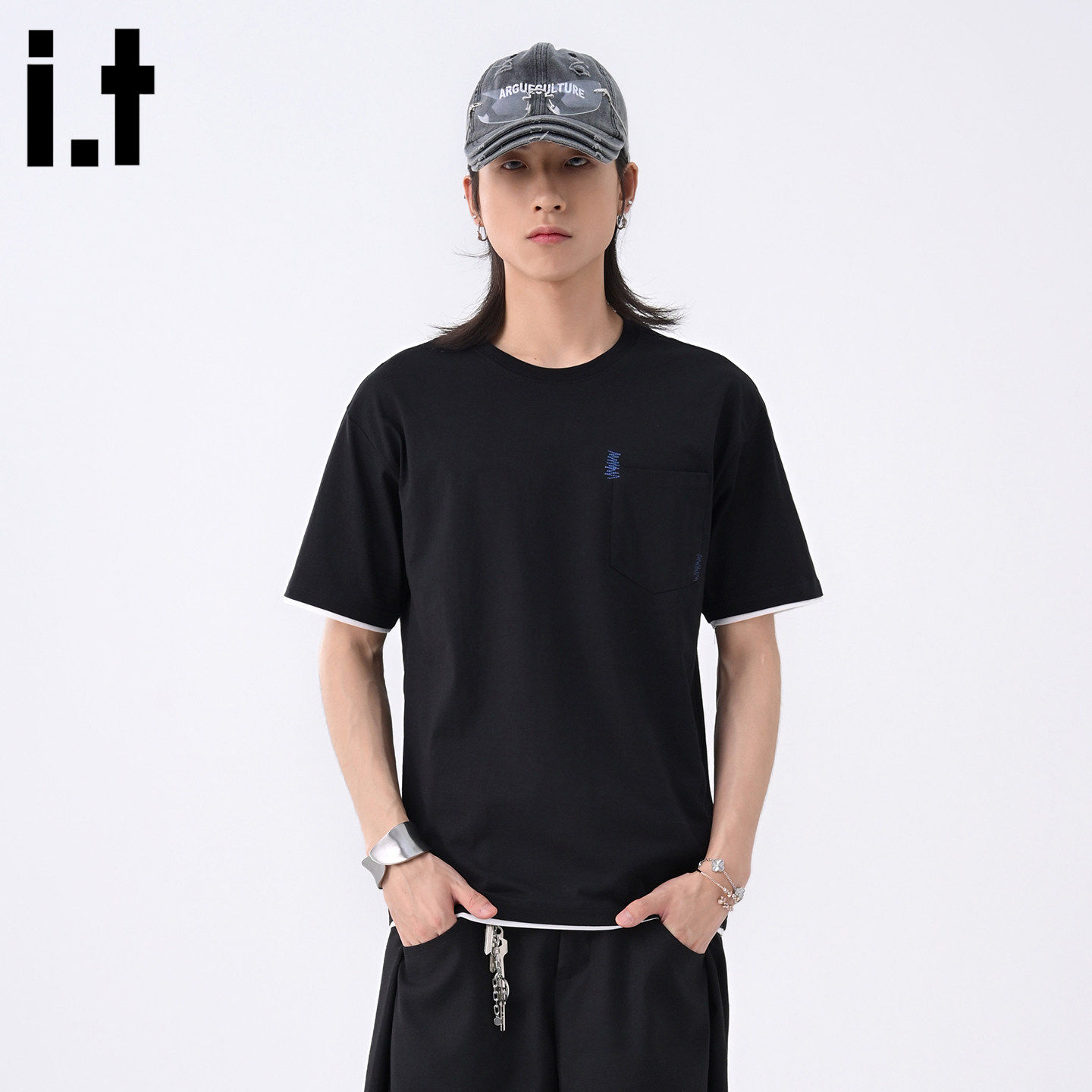 New Bcfauae NB黑色高级感圆领短袖正肩T恤男款新款夏季上衣