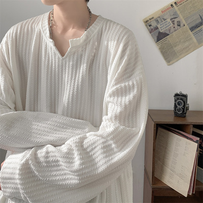 NewBcfau肌理感V领长袖T