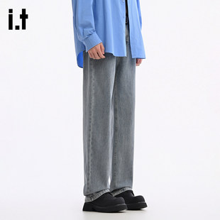 New Bcfauae NB潮流蓝色宽松直筒牛仔裤男士春秋季高级感长裤