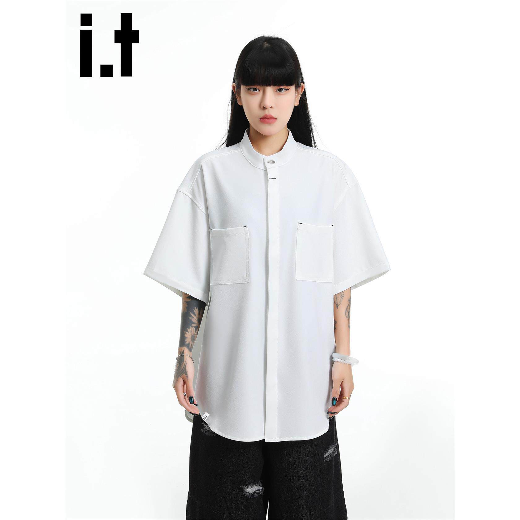 New Bcfauae NB男女同款白色短袖衬衫男女款新款小众衬衣上衣