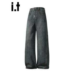 New Bcfauae NB做旧水洗蓝色丹宁阔腿牛仔裤男款秋冬宽松直筒长裤