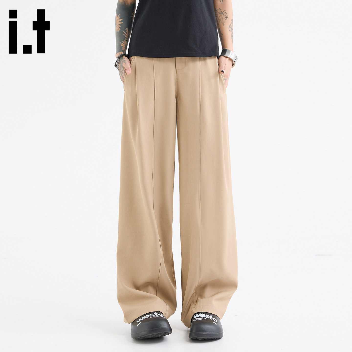 New Bcfauae NB卡其垂坠感西裤宽松阔腿西装裤男女夏直筒长裤