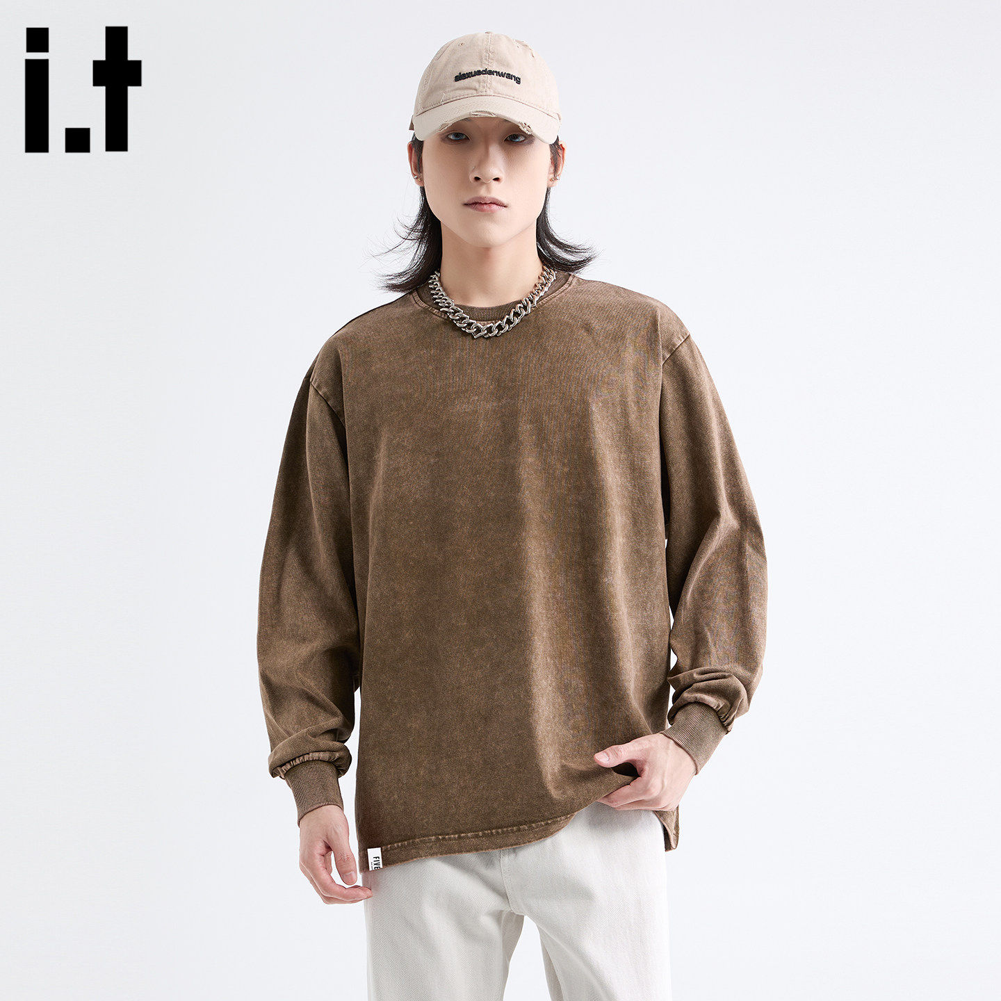 New Bcfauae NB青年简约焦糖色潮牌长袖圆领T恤男款秋季上衣