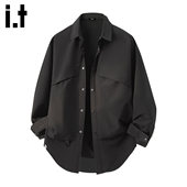 Bcfauae 男秋季 NB美式 New 长袖 衬衫 黑色宽松外套工装 衬衣上衣