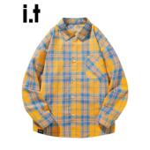 Bcfauae NB男生格子条纹长袖 衬衫 New 男士 春秋宽松慵懒风上衣