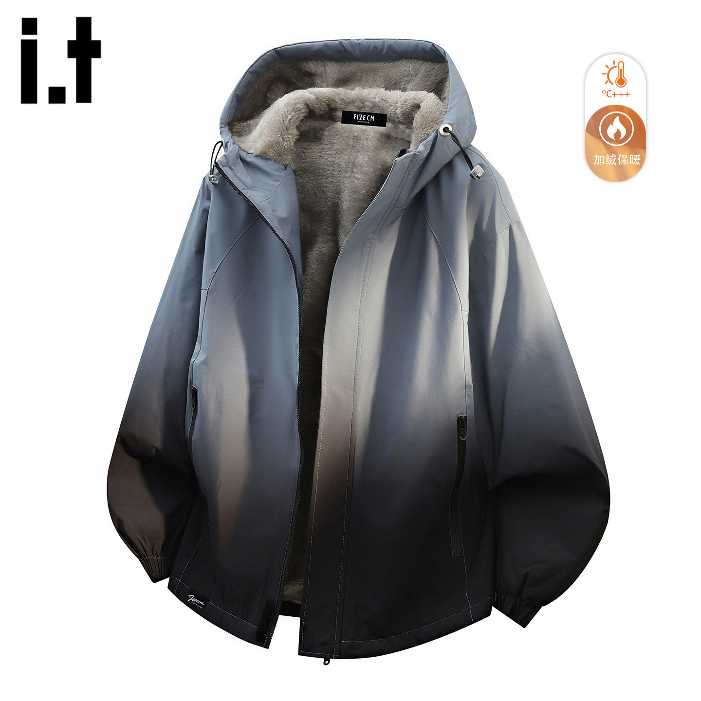 New Bcfauae NB潮牌渐层加绒加厚连帽外套男款冬棉服宽松夹克