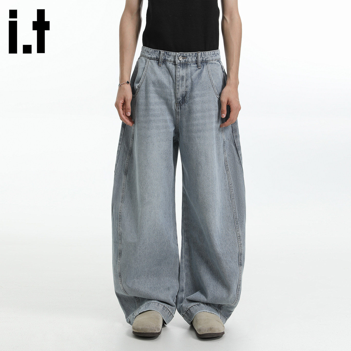 New Bcfauae NB高腰宽松阔腿牛仔裤男女款夏季薄款直筒裤长裤