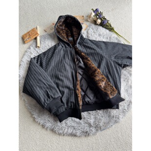 座山雕外套 NB竖条豹纹内里拼接撞色连帽棉服男女冬季 New Bcfauae