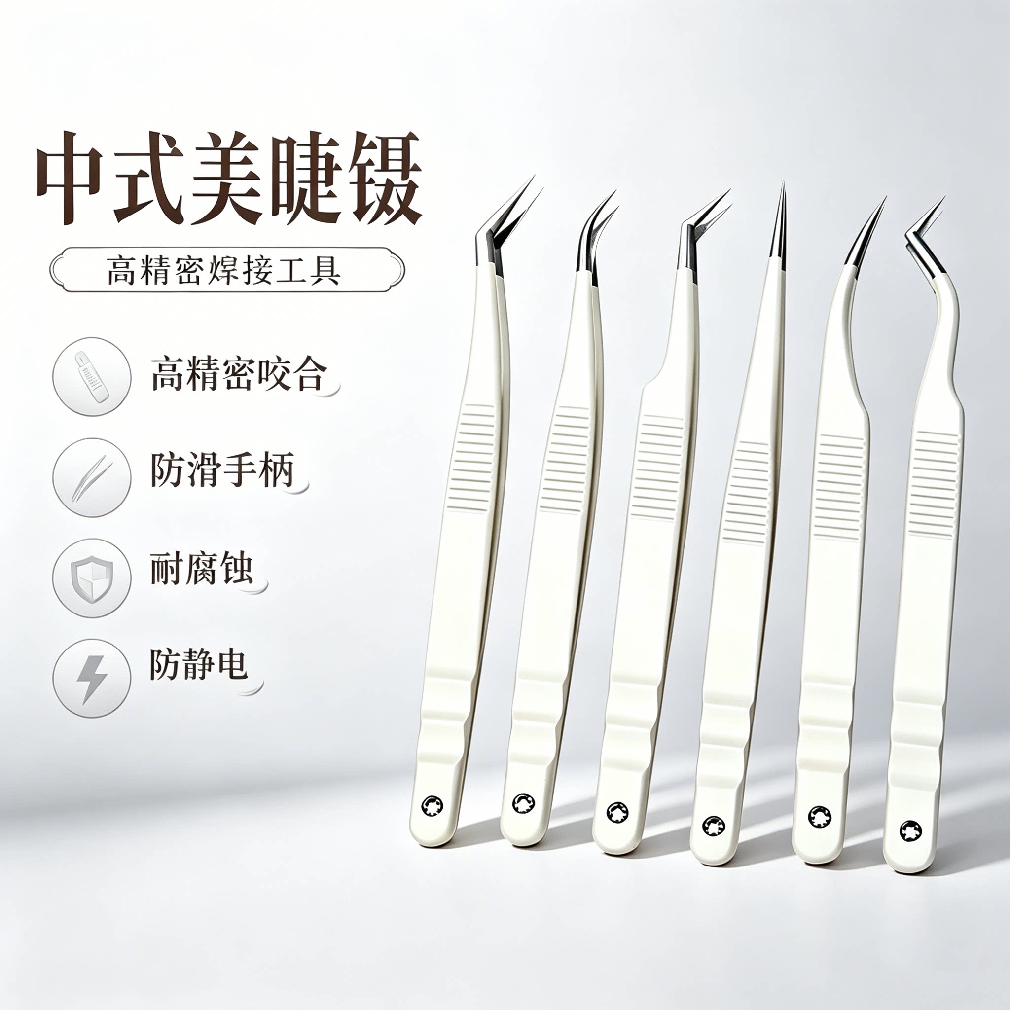 新中式翘睫镊子高精密闭合美睫师专用开花夹不漏毛取毛金羽海豚夹