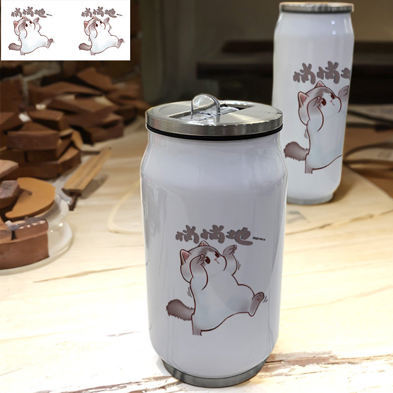 趣味萌宠猫咪2春定制易拉罐美式家用儿童旅行健身304不锈钢保温杯