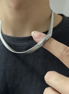 钛钢蛇骨链项链男宽面重工扁平刀片链锁骨链个性不锈钢不掉色颈链