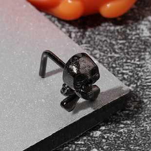 骷髅头鼻钉黑色L杆万圣节鼻环人体穿刺饰品黑暗系ins鼻子钉